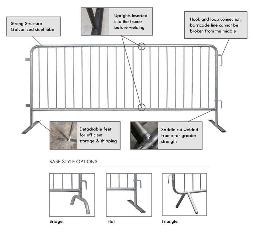 Powder Coated Crowd Control Barriers with Detachable Feets