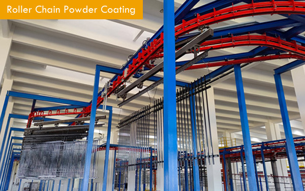 Accumulation roller chain type powder coating for metal fence industry